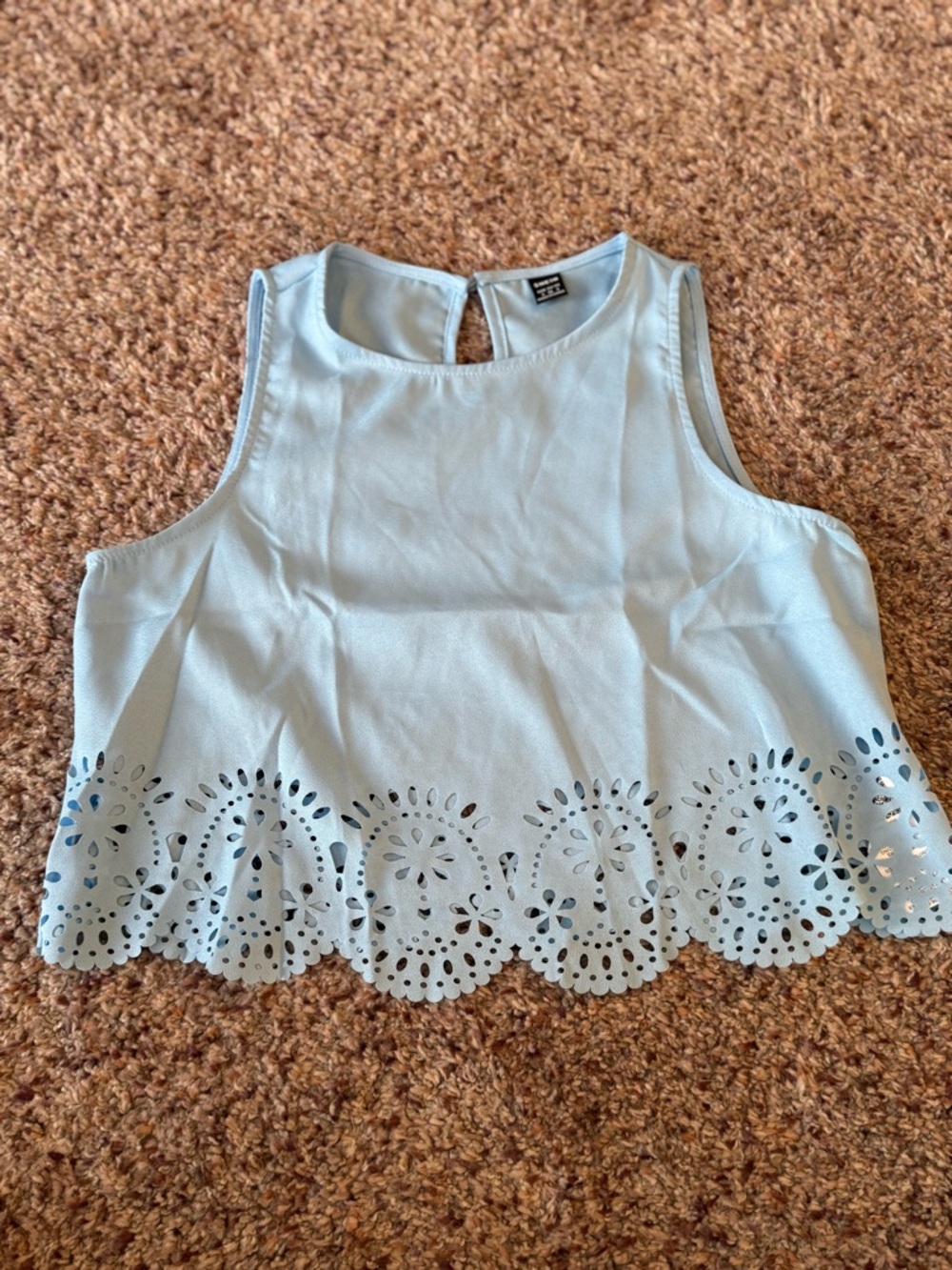SHEIN Light Blue Laser-Cut Scalloped Hem Crop Top